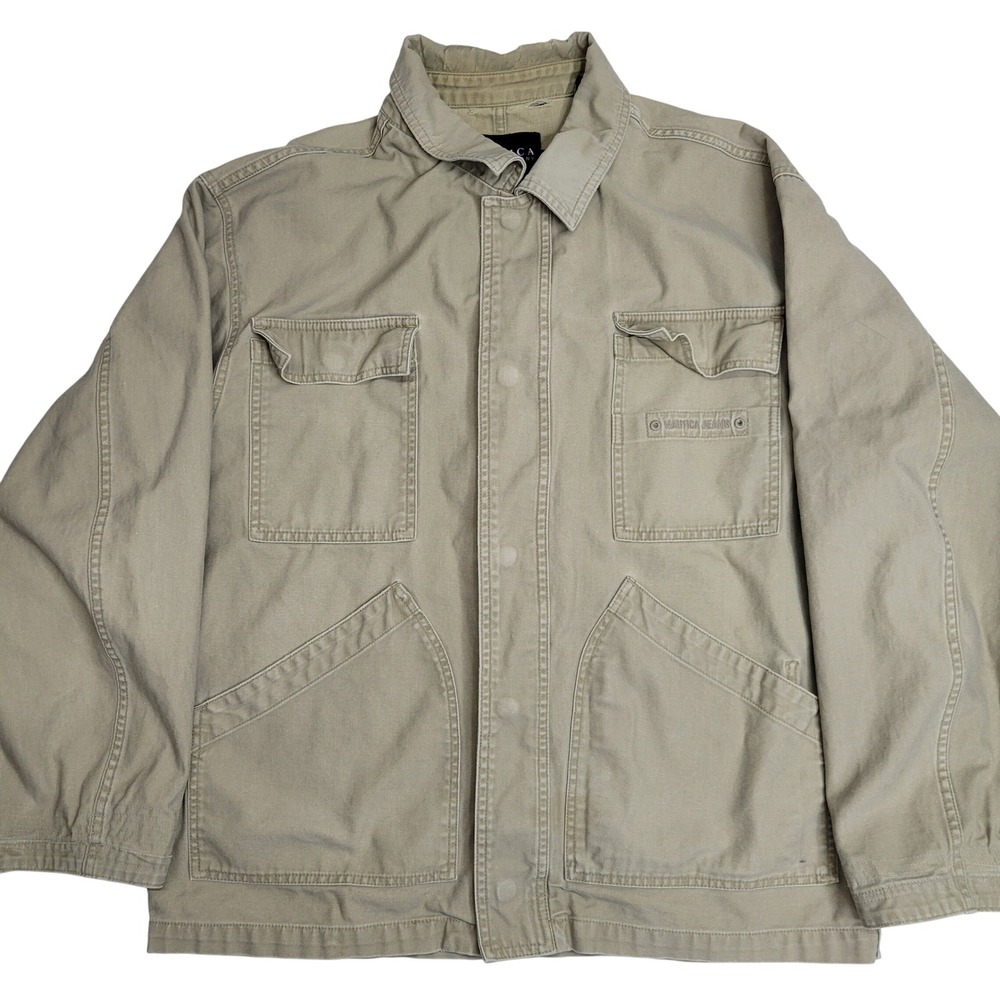Vintage‎ Nautica Jeans Company Men's Tan Utility Jacket Long Sleeve Size Large